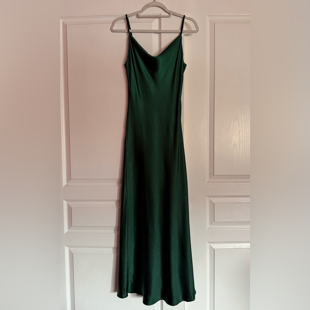 Audrey 3+1 Emerald Green Cowl Neck Sleeveless Satin Maxi Dress